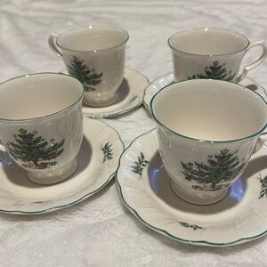 Happy Holidays Christmas Tea Cups and Saucers Set of 4